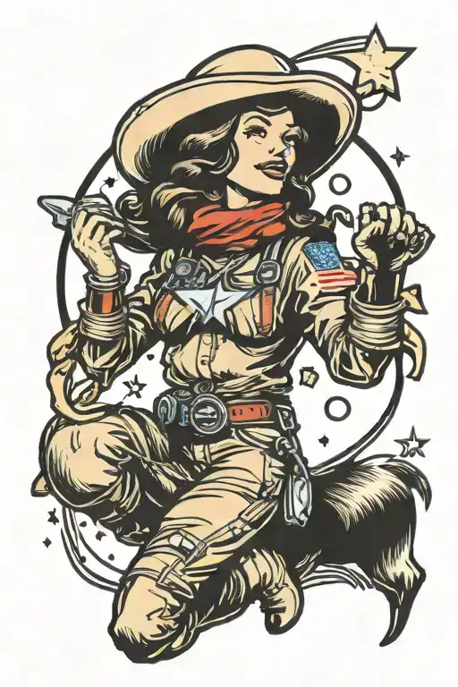 astronaut cowgirl pinup girl tattoo design idea