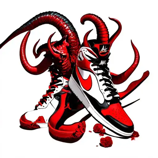 capricorn zodiac red devil and Jordan 1 nike sneakers tattoo design idea