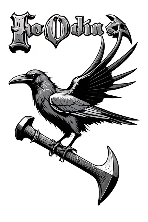 crow and thors hammer with Odin's name tattoo tattoo design idea