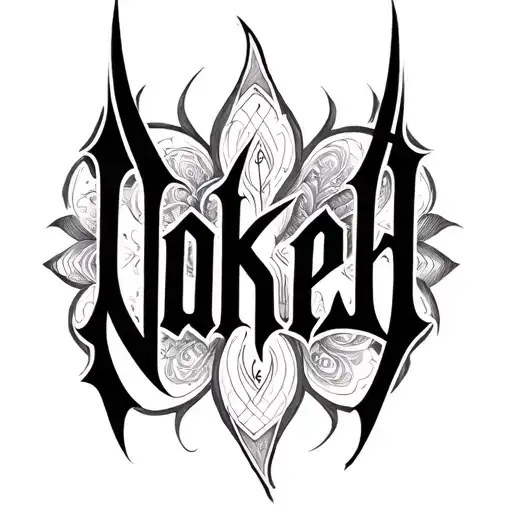 "Nakela" Ambigram tattoo that says "Nakela" and spells "Doonie" backwards tattoo design idea