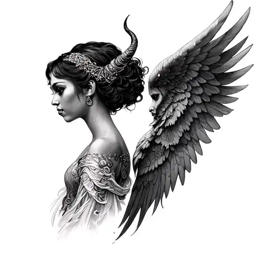 gemini twin latinas one devil one angel wing tattoo design idea