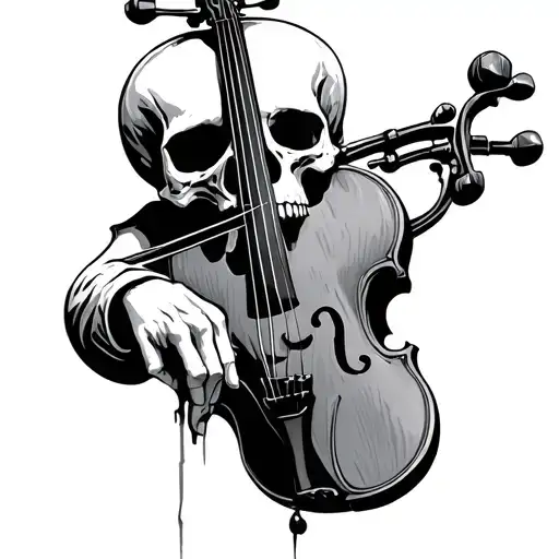 hand skull playing violín tattoo design idea