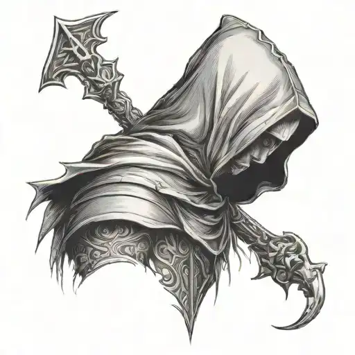 figure with pointed hood tattoo design idea