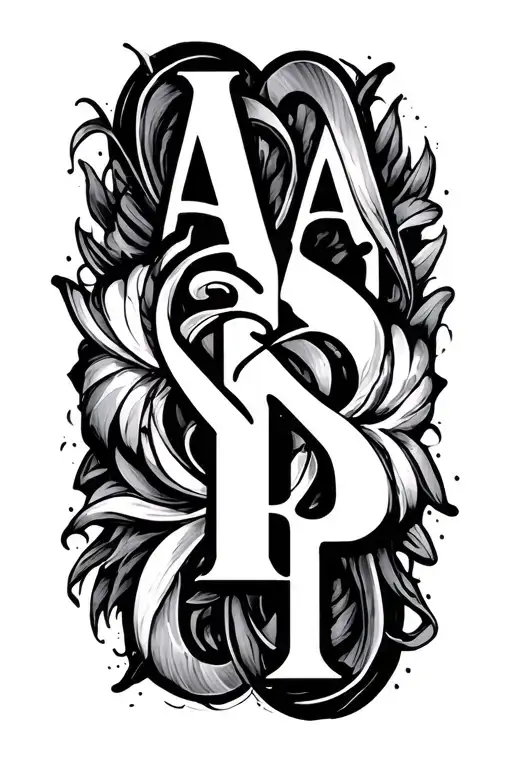 Make an abstract ,black in colour with the letters A,S K and P intertwining with each other tattoo design idea