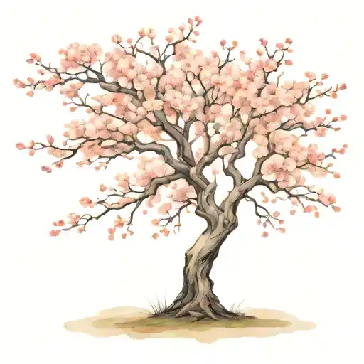 cherry blossom tree with detailed flowers and falling pedals  tattoo design idea