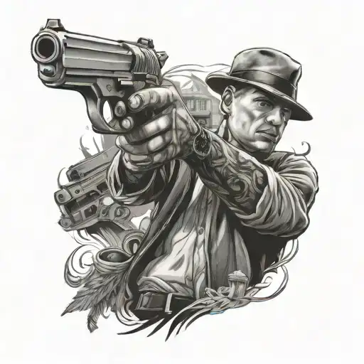 gangster and gun tattoo design idea