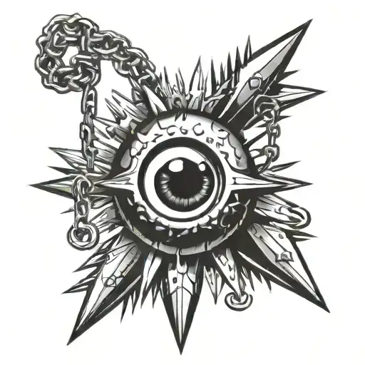 eyeball flail spiked ball on chain tattoo design idea