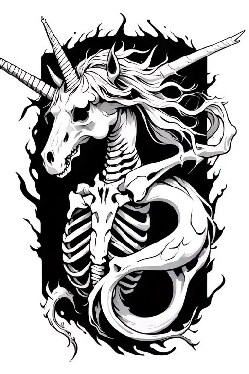 demon skeleton unicorn burst tattoo design idea