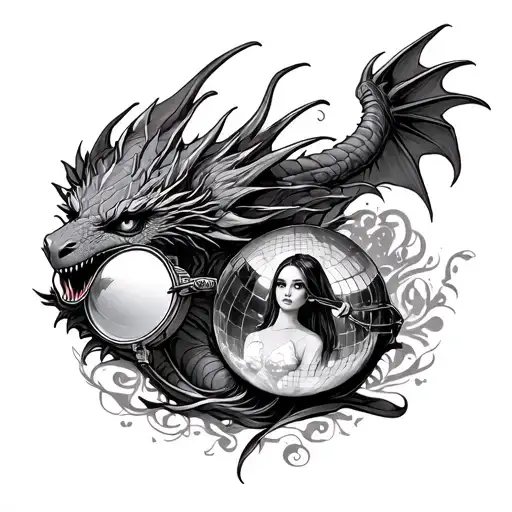 Taylor Swift themed - I want a dragon, a mirror ball, ghosts with glasses, and other symbolism of her lyrics tattoo design idea