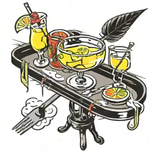 Bar tray with margarita glass and fork & knife tattoo design idea