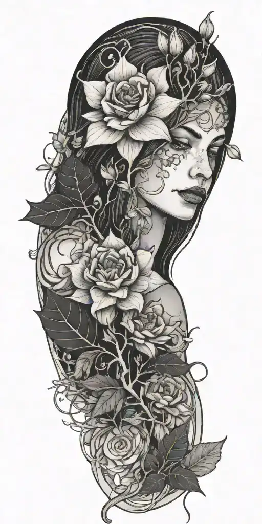 witchy plant growing tattoo design idea