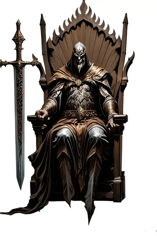 Sauron in a throne holding a sword tattoo design idea