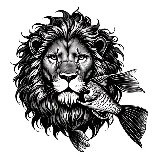 lion and fish tattoo design idea