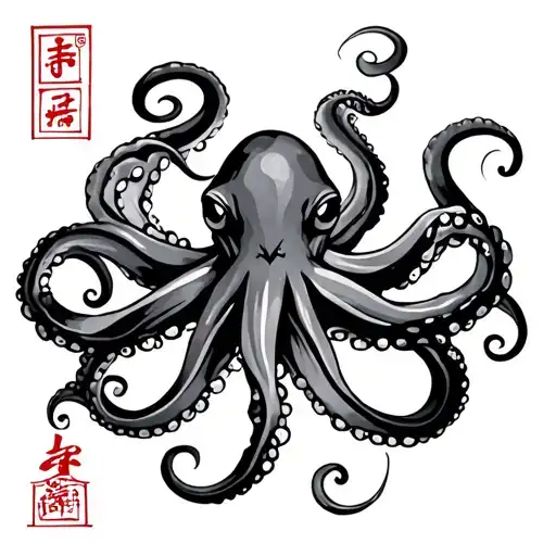 Japanese octopus with kanji tattoo design idea