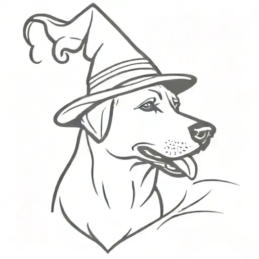 dog with witch hat tattoo design idea