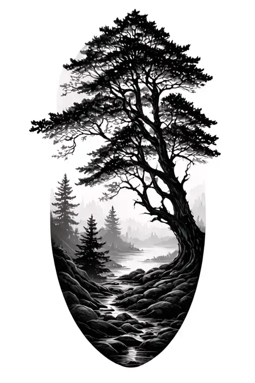 nature elements like trees tattoo design idea
