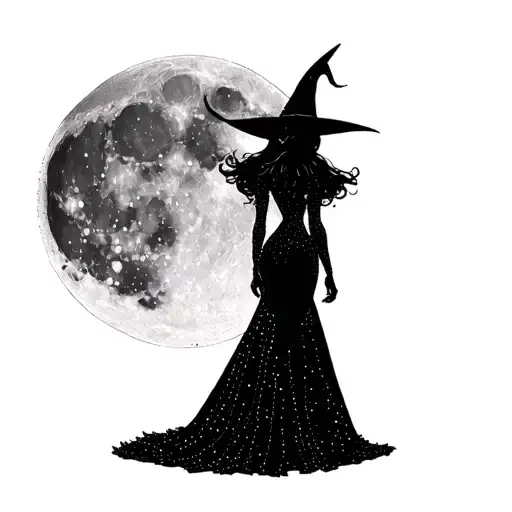 "IV - V - MMXIV" "IV - V - MMXIV" "IV - V - MMXIV" "IV - V - MMXIV" sexy witch bride silhouette over full moon tattoo design idea