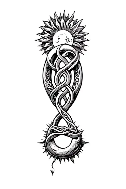 Celtic love knot surrounded by the combined moon and sun tattoo design idea