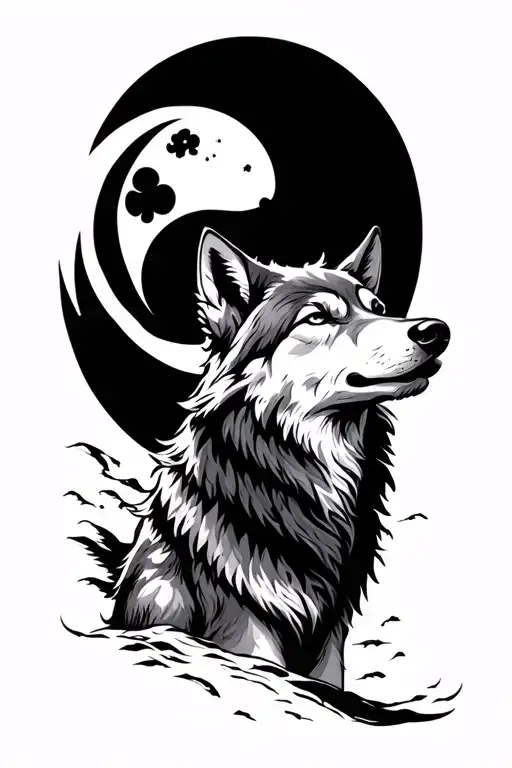 wolf with moon surrounded tattoo design idea