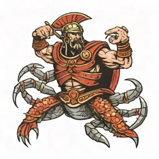 gladiator standing on top of a dead crab tattoo design idea