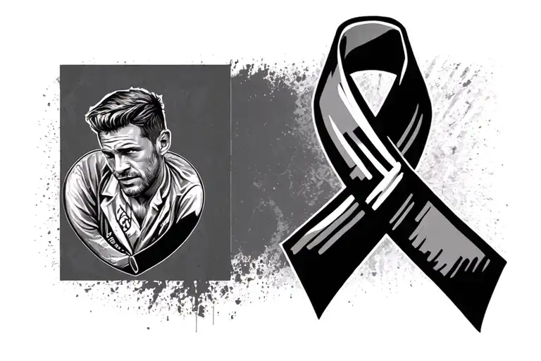 tattoo design combining elements: Damien, 1986-2024, man united and neck cancer ribbon tattoo design idea