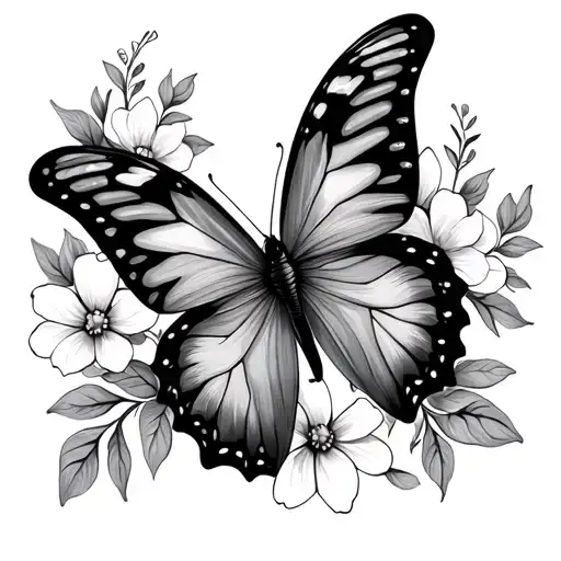 butterfly with flowers in the middle part tattoo design idea