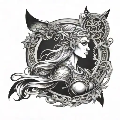 norse mythology sleeve freya tattoo design idea