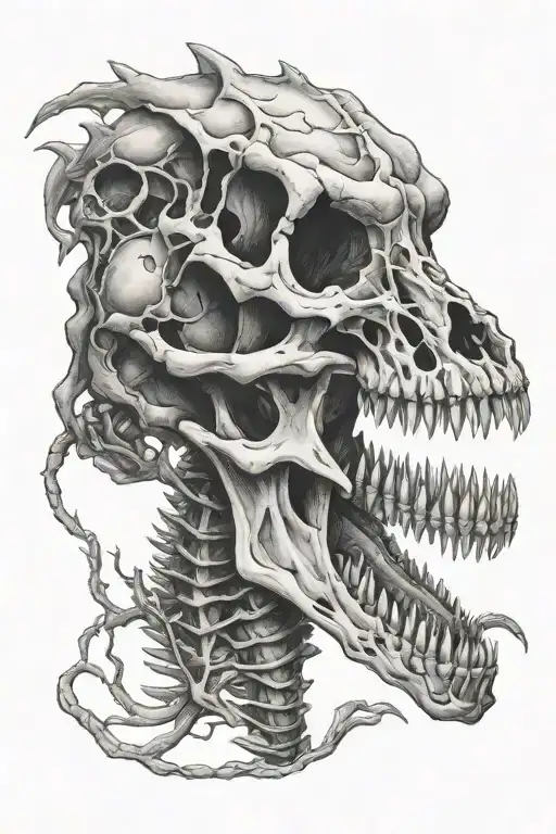 a carnivorous dinosaurs skull drawn anatomically correct tattoo design idea