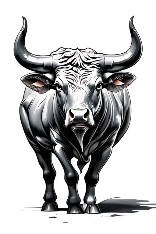 A 3D bull with metallic texture tattoo design idea