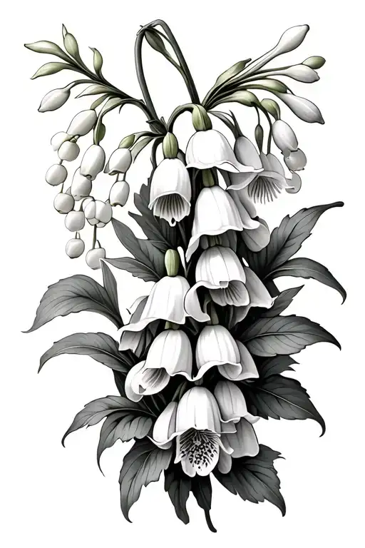 foxgloves and lily of the valley flowers tattoo design idea