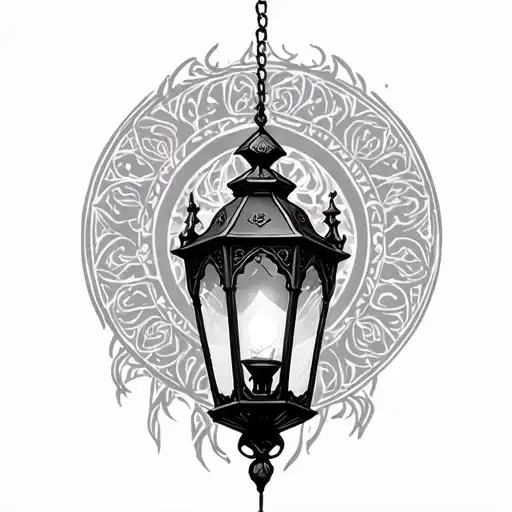 gothic cathedral lantern tattoo design idea