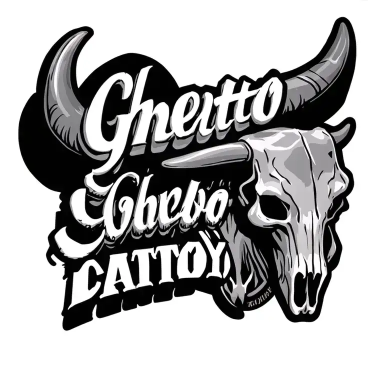 ghetto cowboy lettering  with bull skull  tattoo design idea