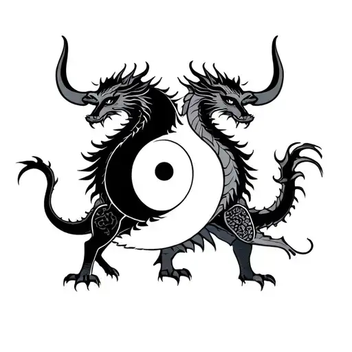 yin yang dragon ox standing side tattoo design idea