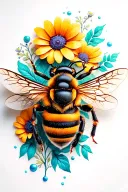 bee with flowers tattoo design idea