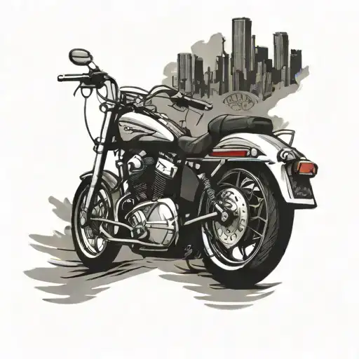 Incorporate a Birmingham skyline silhouette into a Harley Davidson logo design tattoo design idea