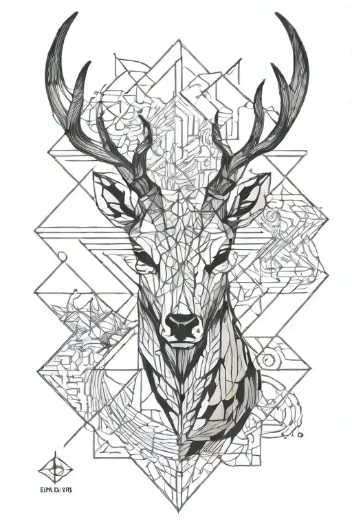 deer head with long horn skull tattoo design idea