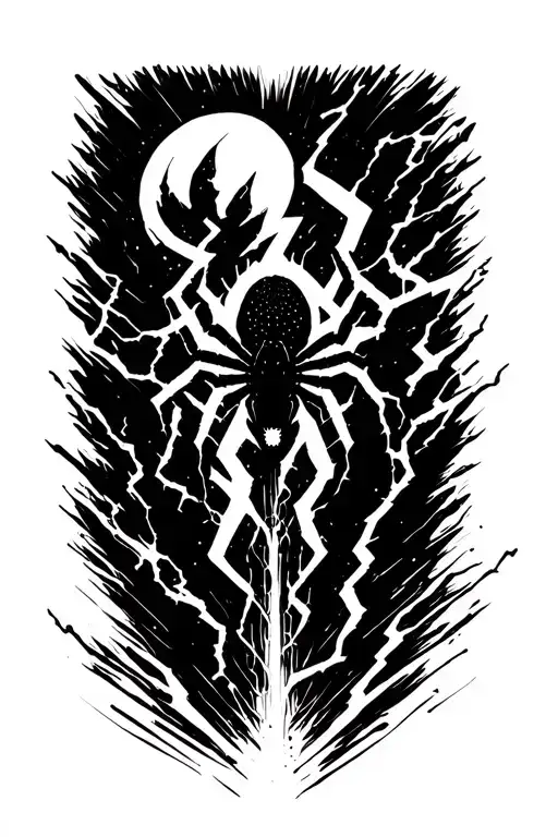 black lightning stricking with a small spider coming down on of the lines tattoo design idea