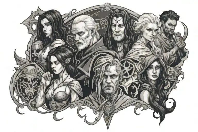 arcane with main characters tattoo design idea