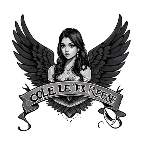 words cole, lexie, reese under a black wing tattoo design idea