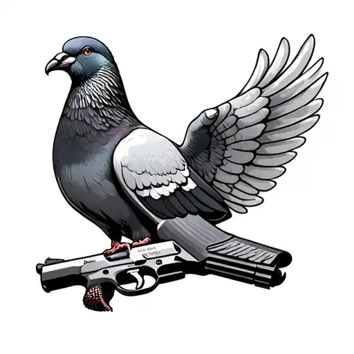 the pigeon of peace made in the sign of a bird with human hands and in the right wing a sigsauer 1911 and loft a colt  tattoo design idea