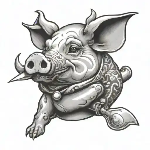 suckling pig with chef knife tattoo design idea