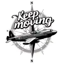 "Keep moving" "Keep moving" "Keep moving" aeroplane with compass tattoo design idea