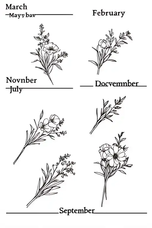 birth month flower bouquet tied (march, february, may, november, december, october, september, and july) tattoo design idea