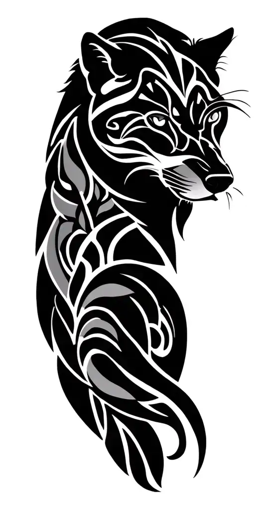 Polynesian tribal patterns, wolf silhouette, panther silhouette, reiki symbols tattoo design idea
