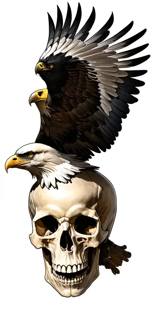 An eagle soaring clutching on to a human  skull tattoo design idea