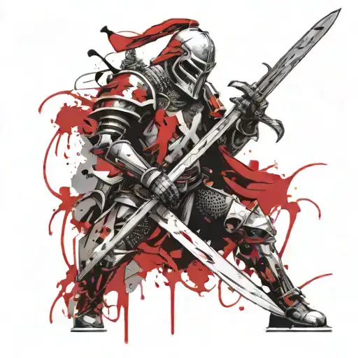 Knight with sword and shield with skull tattoo design idea