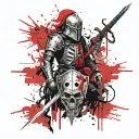 Knight with sword and shield with skull tattoo design idea