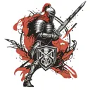 Knight with sword and shield with skull tattoo design idea