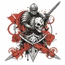 Knight with sword and shield with skull tattoo design idea