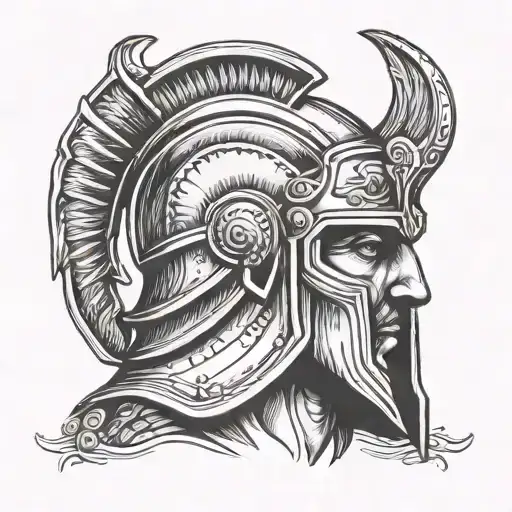 head of a Roman gladiator with the phrase flectar ne frangar tattoo design idea